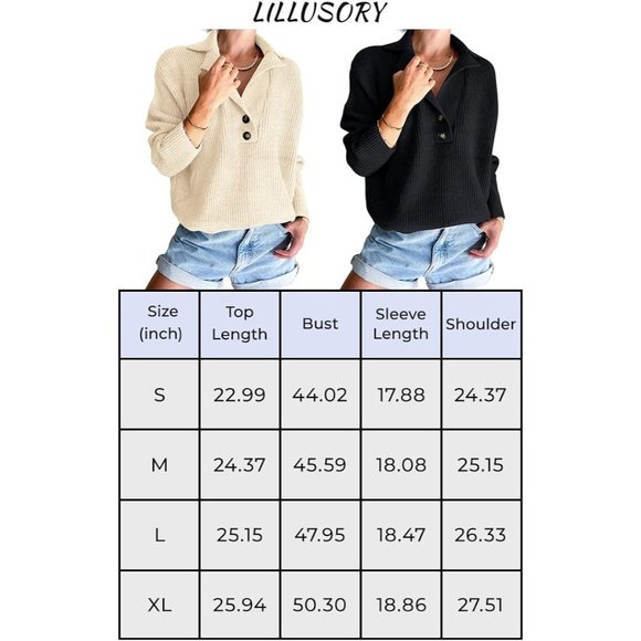 Women's Snap-Buttons Foldover Collar Henley Knitted Pullover Sweater Tops - Picture 2 of 5